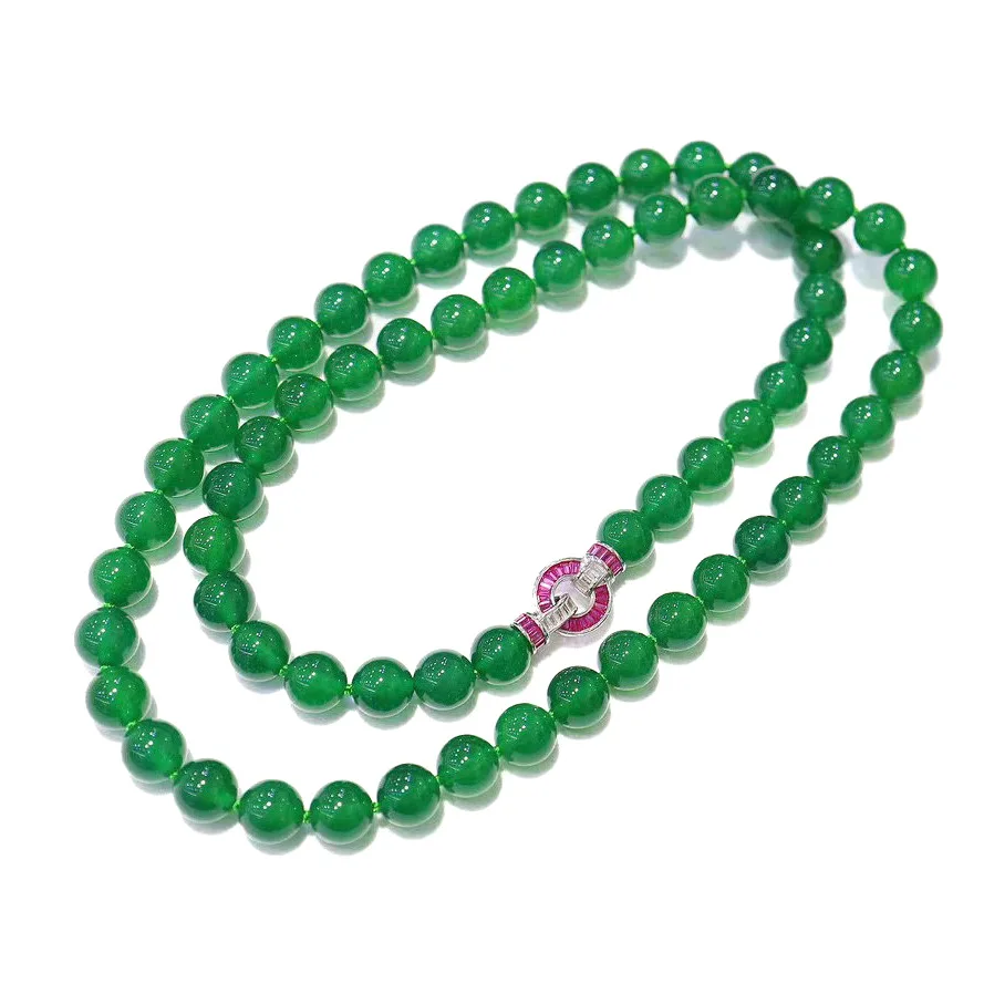 

Luxury 925 Sterling Silver Beaded Necklace Natural Chalcedony 12mm Gemstone Classic Women's Fine Jewelry for Mother's Day Gift