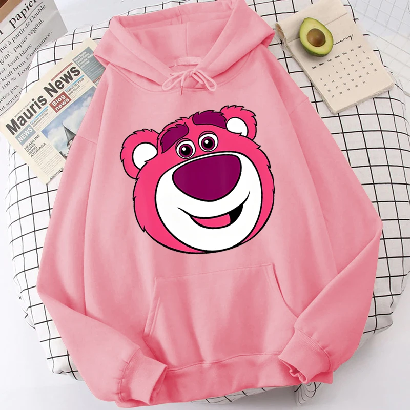 lotso bear print ladies plus fleece hoodie strawberry bear sports sweatshirt loose top