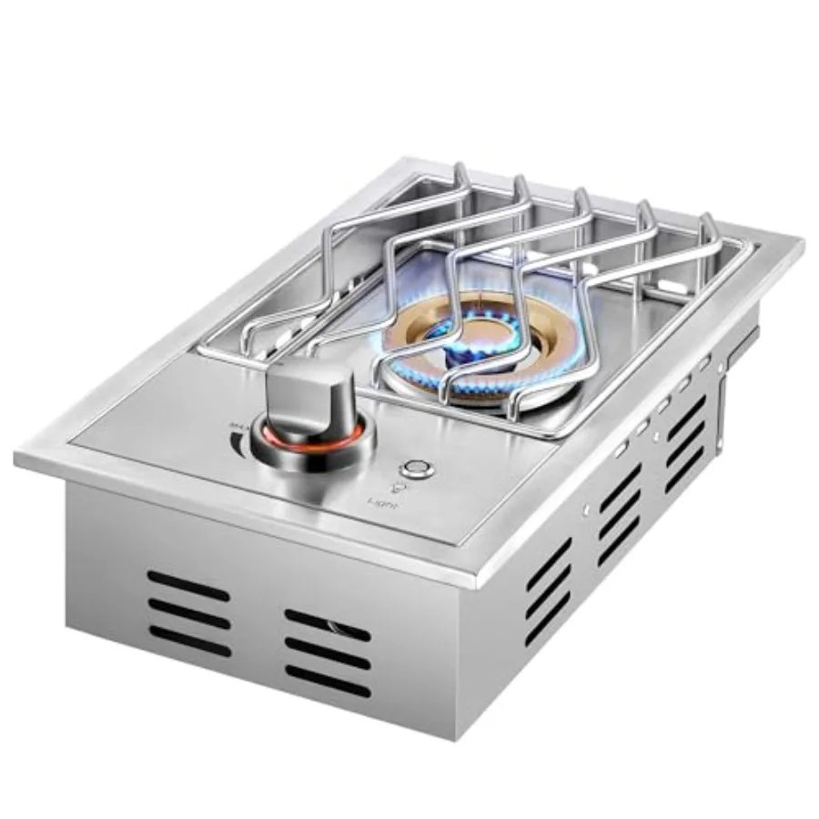 

17 500BTU Natural Gas Side Burner for Outdoor Grill with Propane Kit 304 Stainless Steel Drop-in Design Black Durable Cooking S