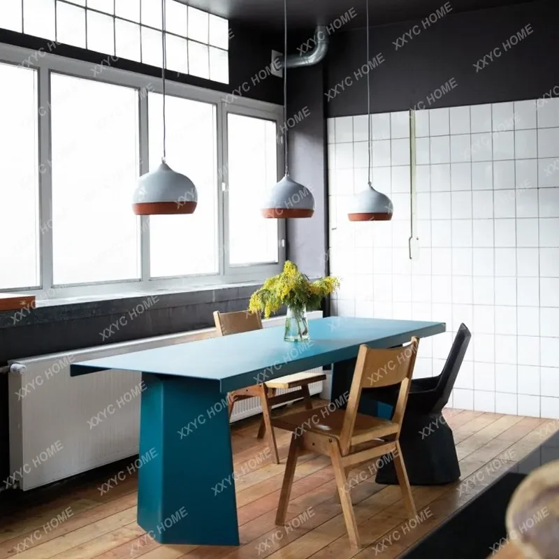 Metal Modern Dining Table Desk Creative Painting Rectangle
