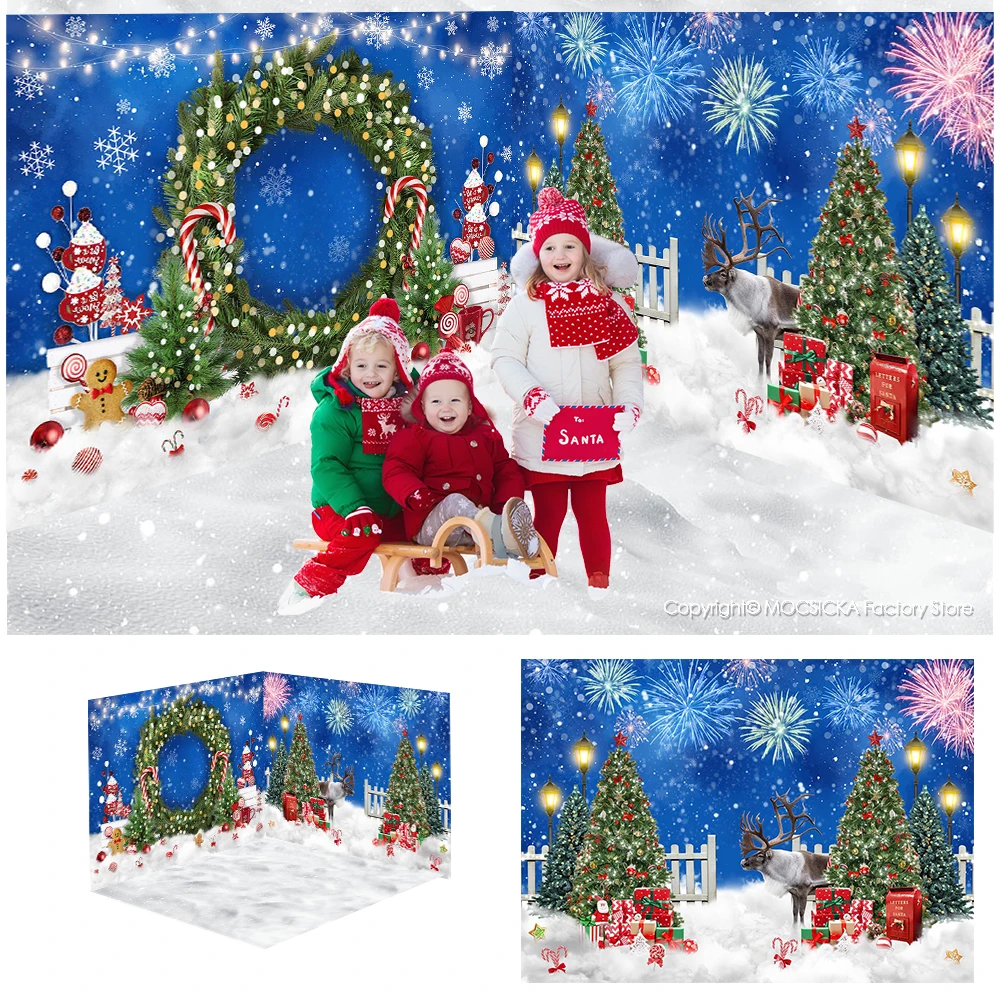 

Merry Christmas Gingerbread House Photography Room Backdrops XMAS Tree Gift Shop Background Garland Moon Decor Photo Props