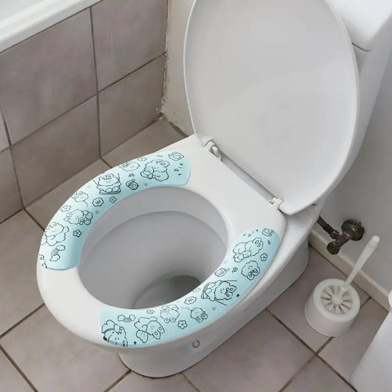 Elongated Toilet Seat Cover Non-Slip Cute Bunny Bathroom Toilet Cushion Self-Adhesive Non-Slip Soft Donut Toilet Seat Cover For