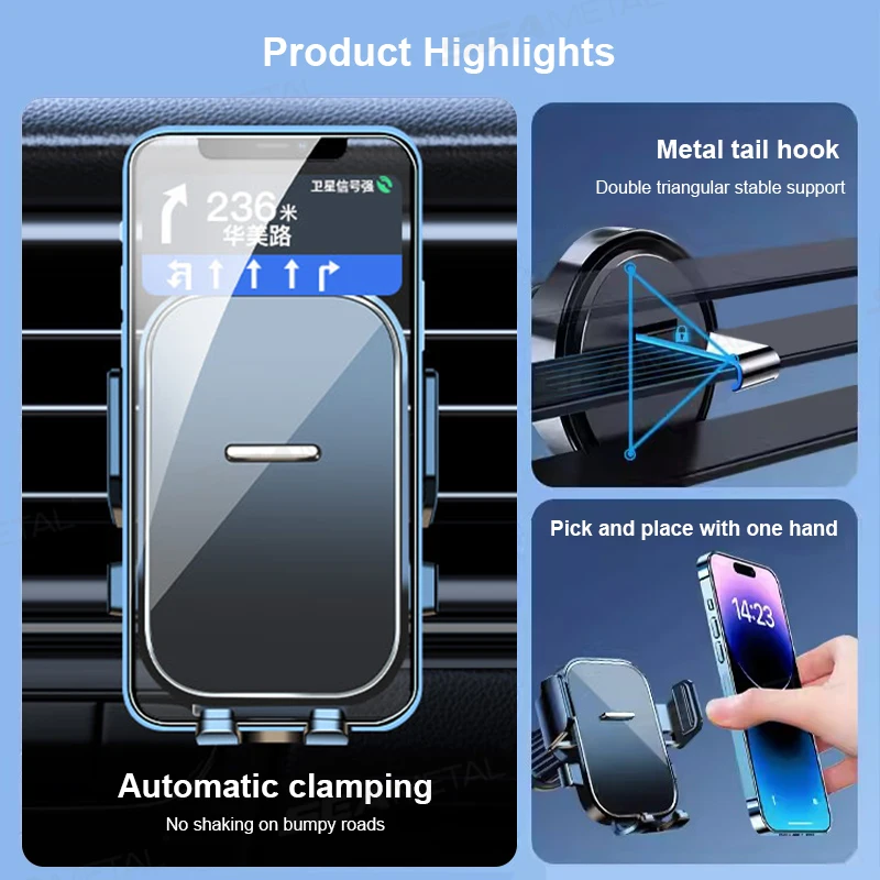 SEAMETAL Gravity Car Phone Holder Air Vent Upgrade Hook Clip Not Shake Adjustable 360 Rotation Vent Clip Car Phone Holder Mount