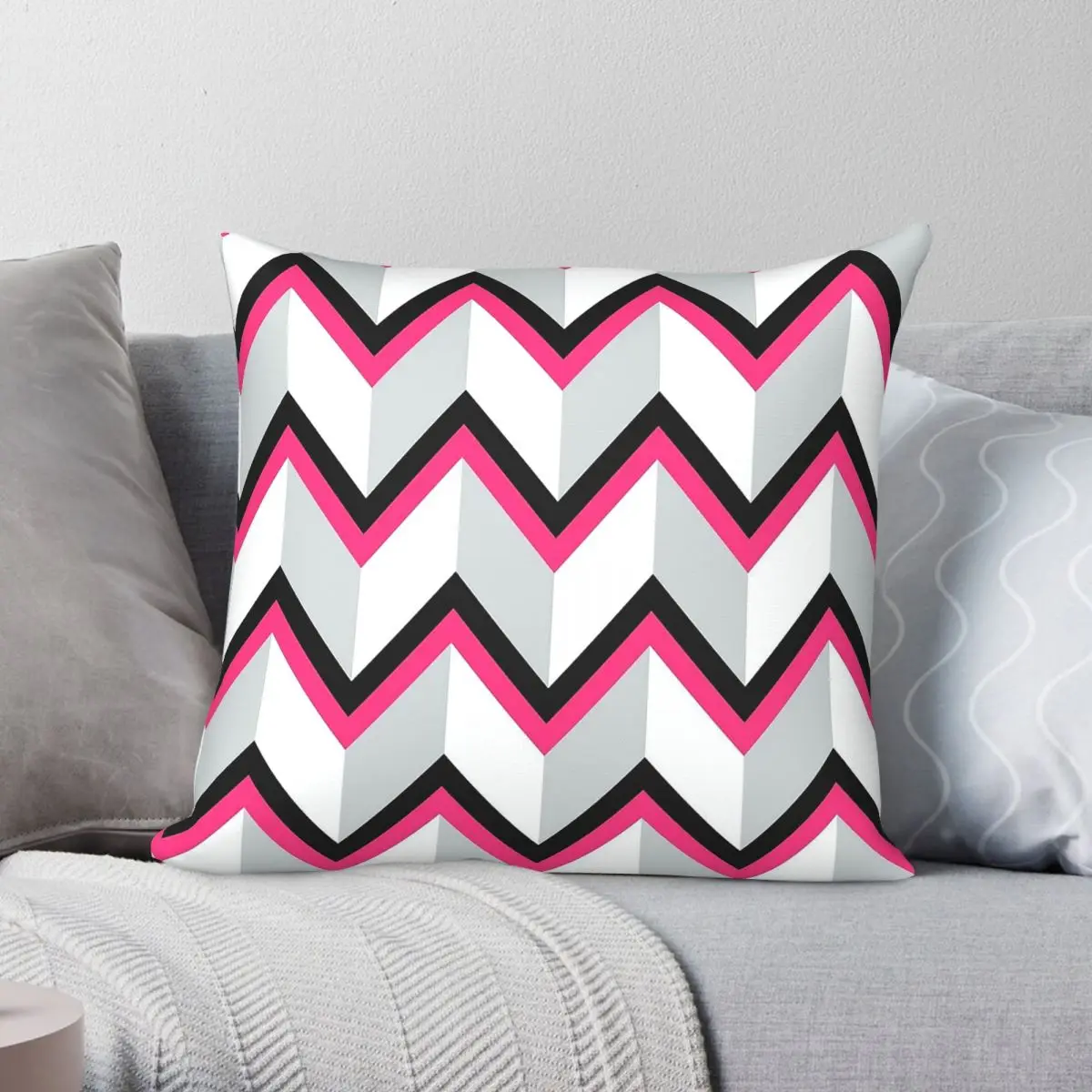 Chevron In Bright Pink Square Pillowcase Polyester Linen Velvet Printed Zip Decor Throw Pillow Case Home Cushion Cover 45x45