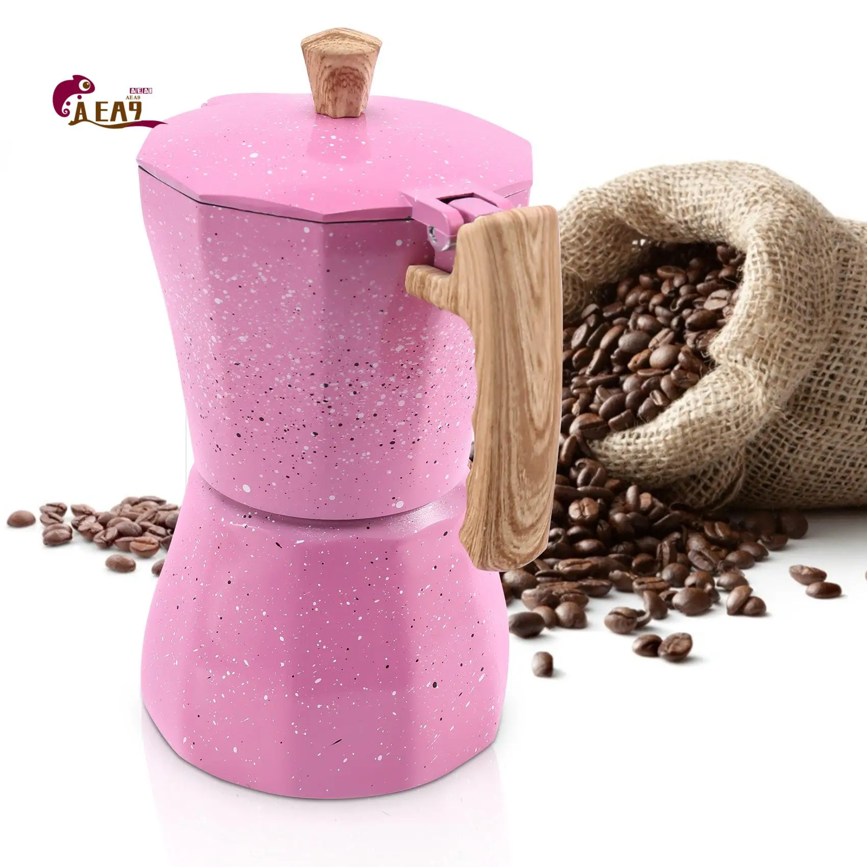 AEA9-Latte Mocha Coffee Maker Italian Moka Espresso Cafeteira Percolator Pot Stovetop Coffee Maker 300Ml Pink