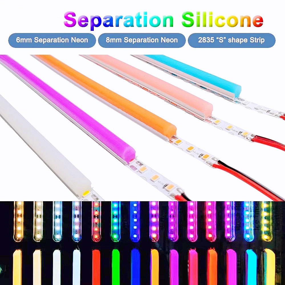 6-8mm Flexible Bendable Separable Silicone Neon IP67 Waterproof S Shape Strip LightDC12V 2835SMD 120Leds 1m-10m 12Colors DIY