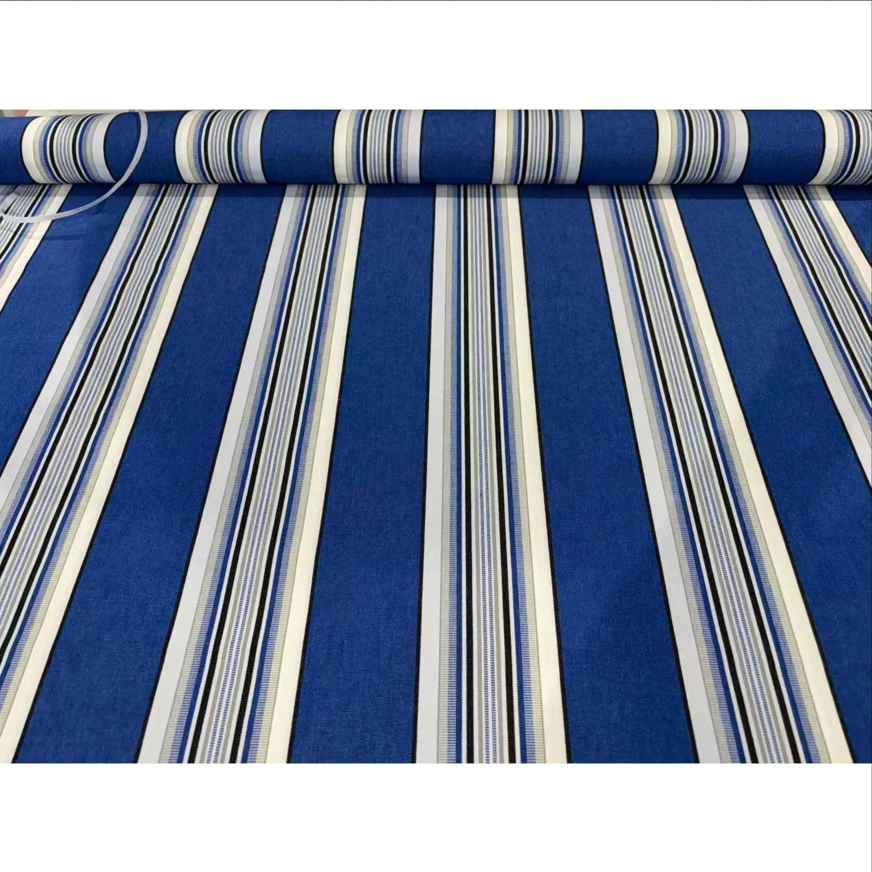 Tela para Toldo con Acabado Teflón - Diseño rayas marrón, grises y negro - Disponible en 1m, 3 m, 5 m, 8m y 10 m