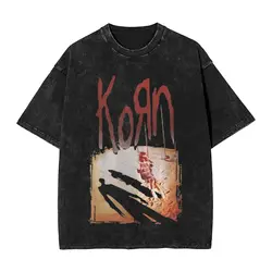 Korn T Shirt Hip Hop Washed Cotton Oversize T-Shirts Rock Band Retro for Men Women Tops Streetwear Summer Tee Shirt