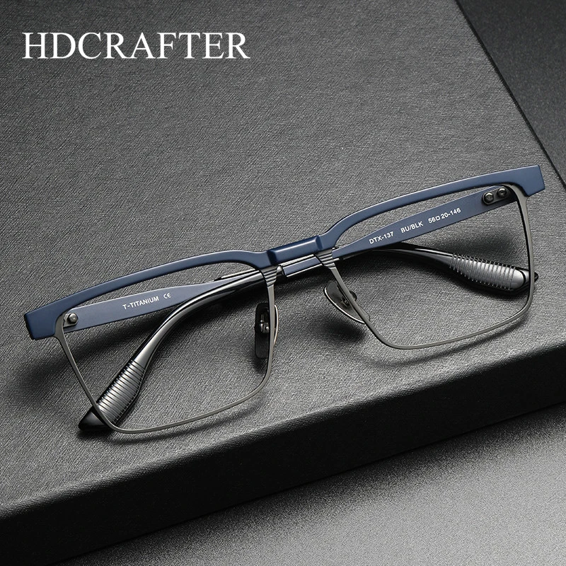 HDCRAFTER Luxury Brand Pure Titanium Eyeglasses Frame Men Square Vintage Optical Myopia Prescription Glasses Frame Male Eyewear