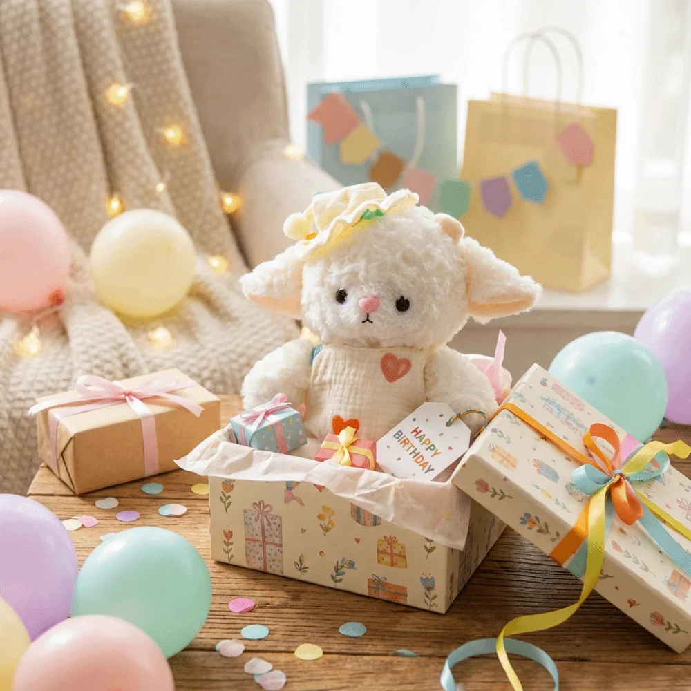 ตุ๊กตาแกะน้อยสวมชุดนอน ตุ๊กตาขนนุ่มคุณภาพสูง สวมหมวก เนื้อสัมผัสนุ่มฟู น่ารัก