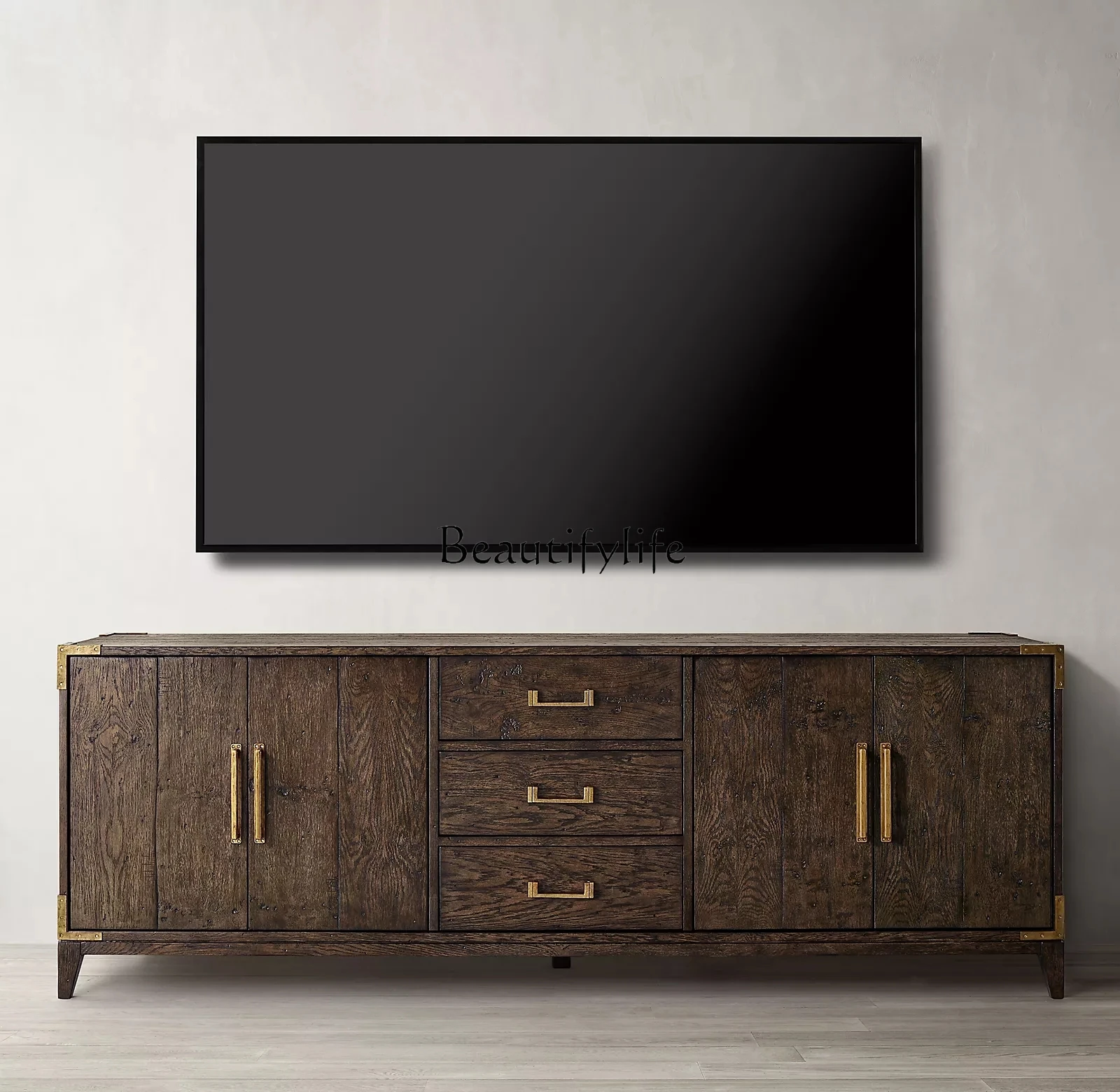 

110*American light luxury retro old solid wood TV cabinet entrance locker living room