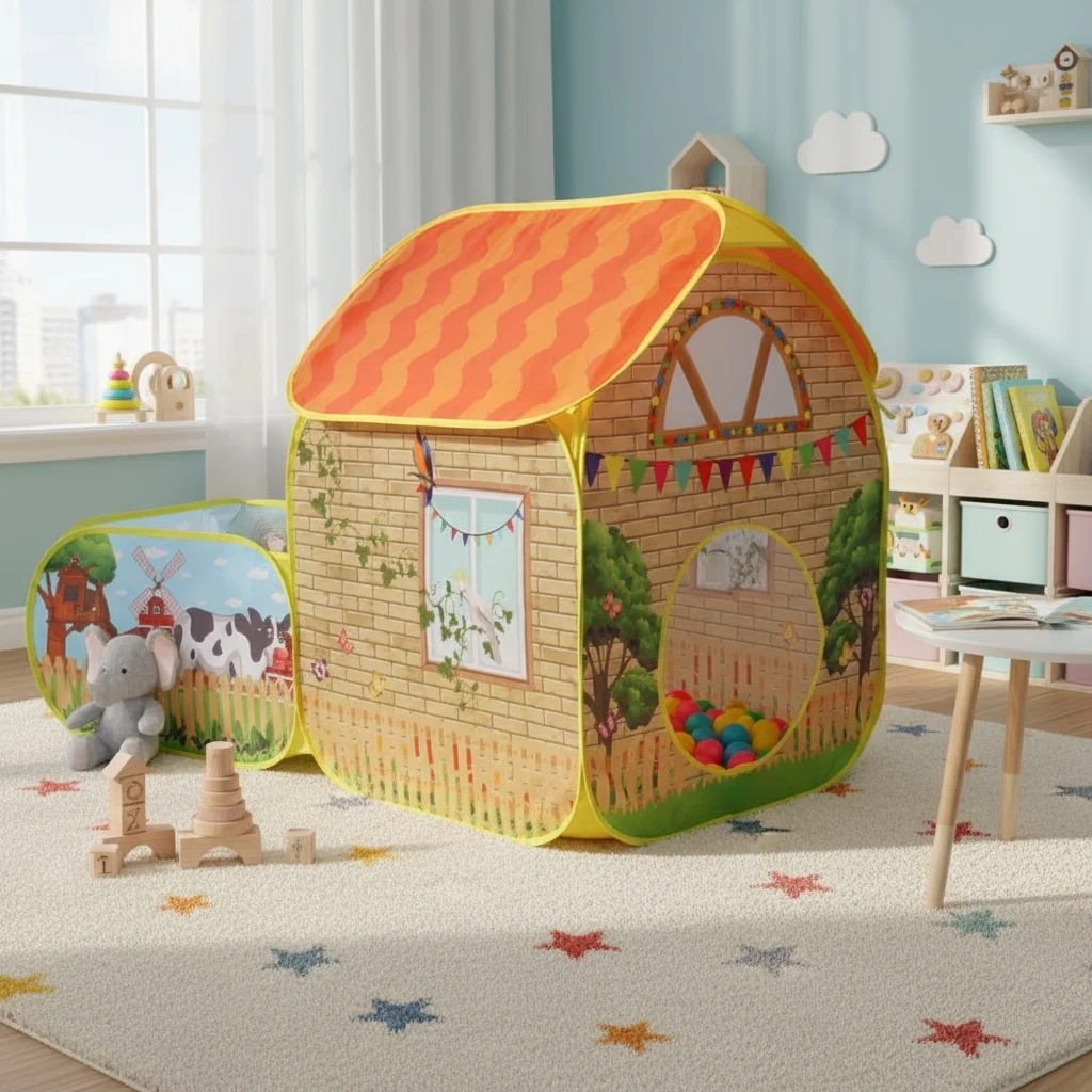 【ترفيه خارجي】خيمة لعب فيلا حديقة الأطفال - مع حوض سباحة كرة أوشن، سياج لعبة كبير منبثق، مسرح لعبة ممتع للأطفال، خيمة بوليستر متينة وإطار فولاذي، لعبة رائعة للحفلات الخارجية، هدية عيد الميلاد، بدون كرات متضمنة