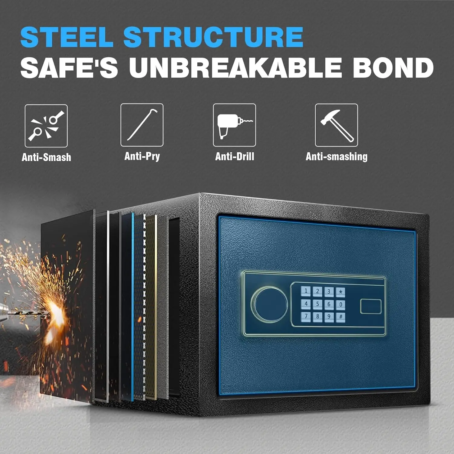 1.8 Cu Ft Fireproof Safe Box for Home - Steel Lock Box for Office & Home Security, Digital Electronic Keypad, Alarm System & Rem