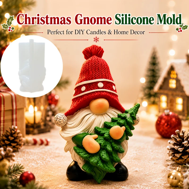 DIY Dwarf Holding Christmas Tree Shaped Candle Silicone Mold Christmas Hat Dwarf Resin Gypsum Molds Christmas Gift