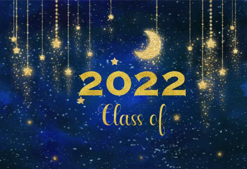 7x5FT Royal Blue Gold Congrats Grad Graduation Class of 2024 Prom Custom Photo Studio Backdrop Background Vinyl 220cm x 150cm