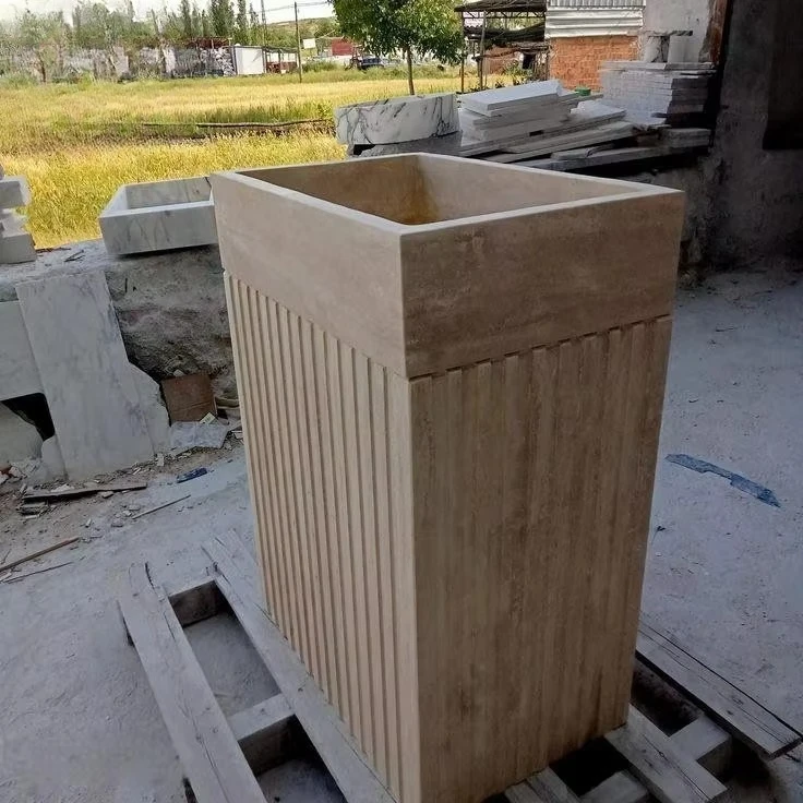 Elegant Modern Travertine Bathroom Sink Customizable Natural Stone Vanity Countertop for Luxury Hotel Apartment Building