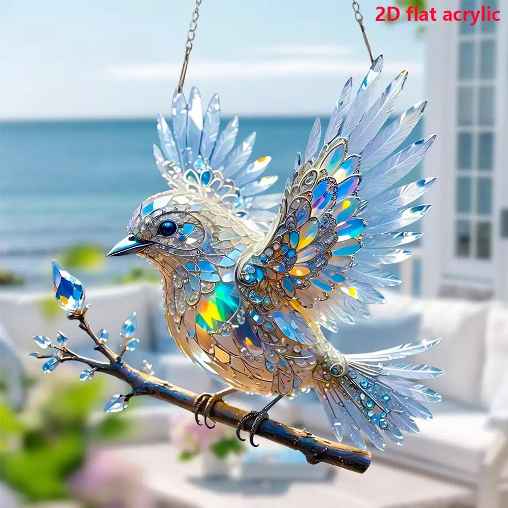1/2/3Pcs 2D Acrylic Hummingbird Hangings Pendant Ornaments Sun Catcher Window Stained Birds Hummingbird Window Garden Decor