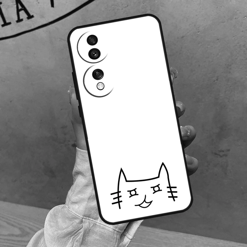 Funny Cute Cat Line Art Case For Huawei P20 P30 P40 P50 Pro Lite Nova 5T P Smart 2021 Honor 50 70 X7 X8 X9 Cover