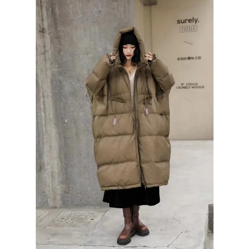 Oversized Puffer Coat for Women, Thick and Warm, White Duck Down Jacket, Korean Hooded, Loose Parker Coat, Fall and Winter, 2024