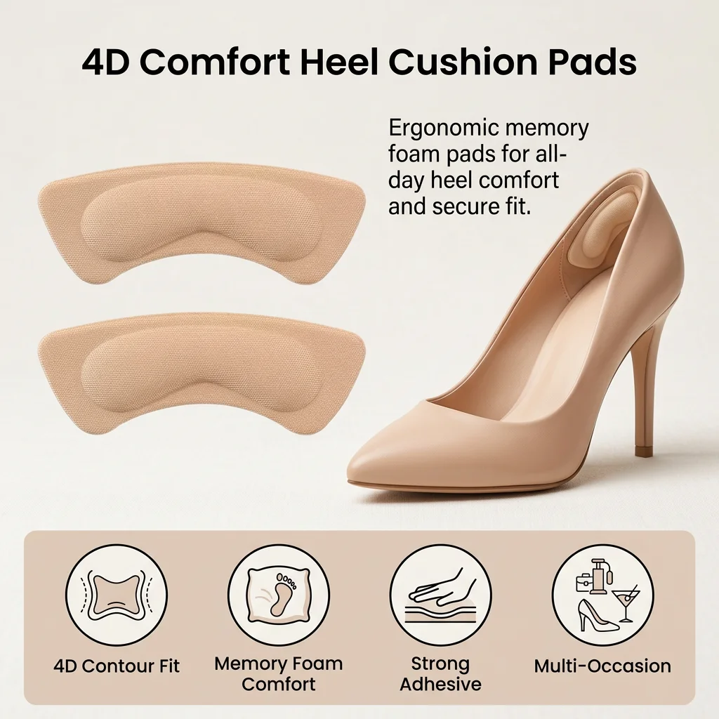 Heel Cushion Pads Memory Foam Anti Slip Shoe Inserts Thick Heel Grips for High Heels Flats Pumps Comfortable Foot Care