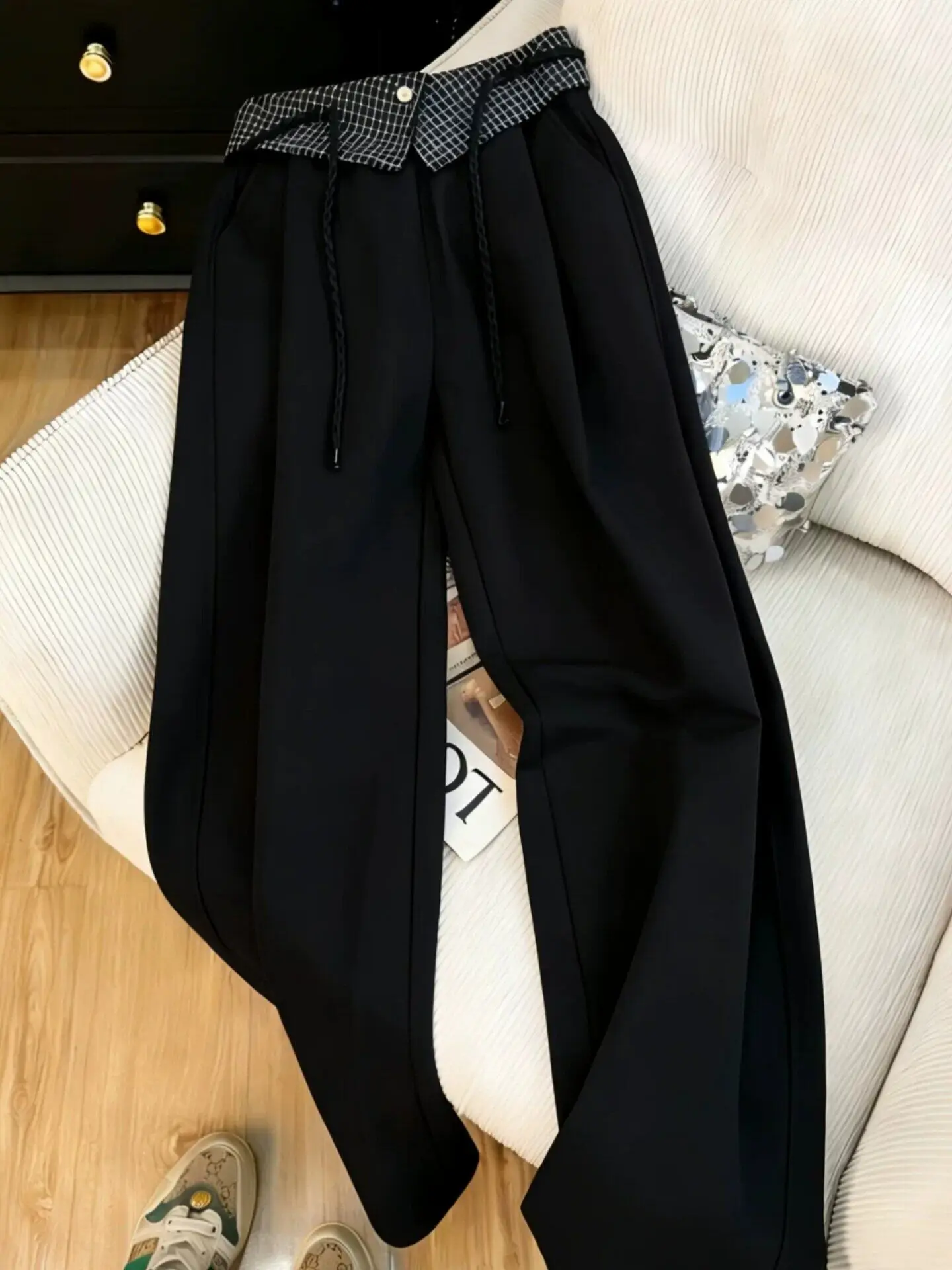

Black High Waist Wide Leg Loose Fit Casual Pants Women's Spring Summer Thin Thin Large Size Slimming Sporty Loose Trousers