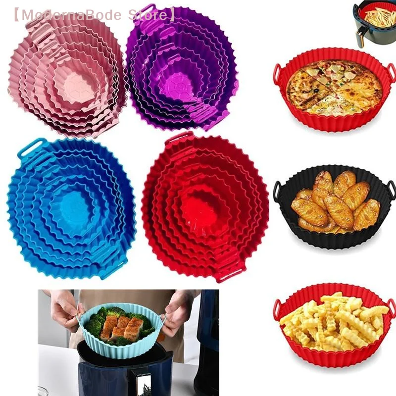【M】Air Fryer Silicone Tray Baking Mat Fried Basket Liner Pot Holder Grill Pan Replacement Bakeware Pizza Pan For Healthy Cooking
