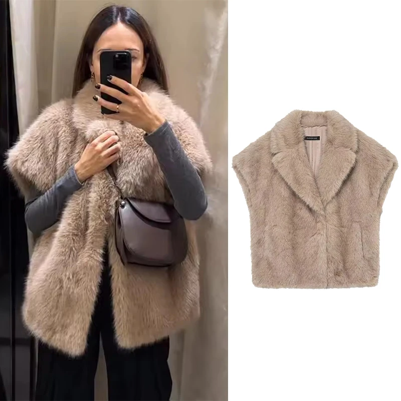

Женский осенне-зимний меховой жилет 2025, женский новый модный жилет без рукавов на пуговицах из искусственного меха, женский элегантный уличный топ для отдыха
