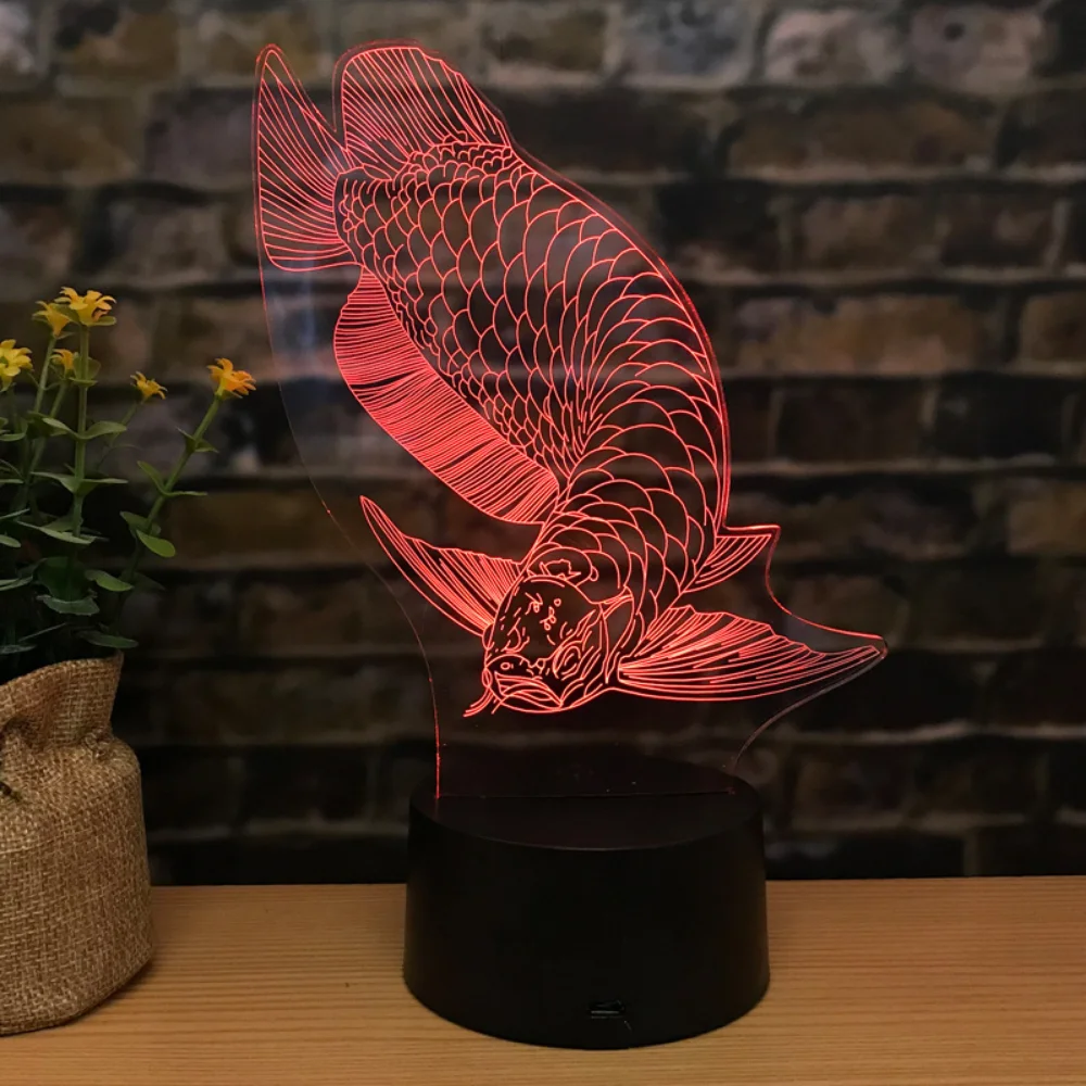 Nighdn-Veilleuse LED 3D en acrylique avec 7 documents, lampe de chevet, cadeaux créatifs pour les enfants, décor de chambre d\'amoureux de poisson