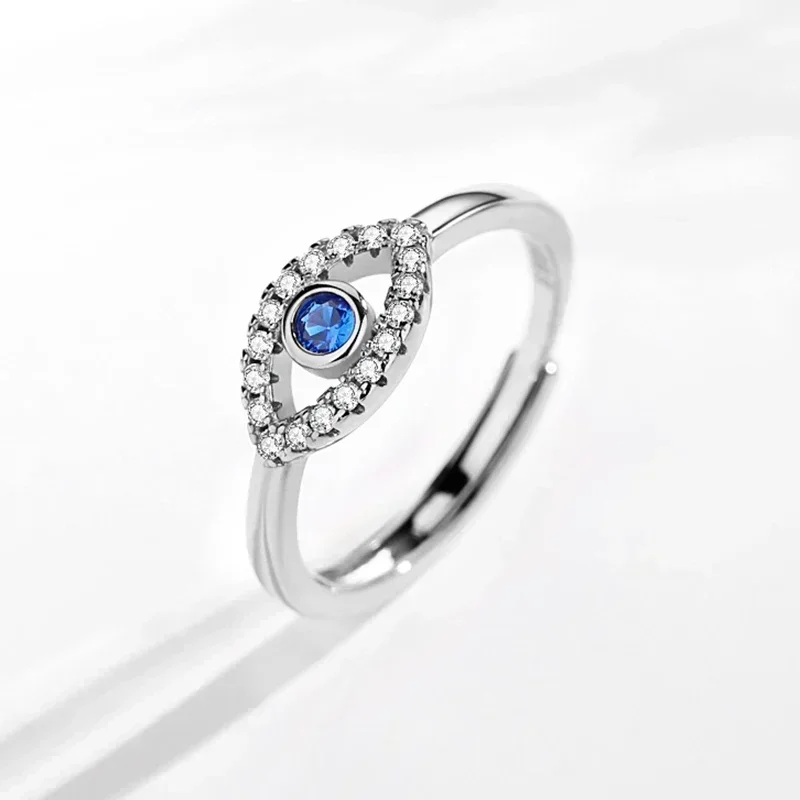 Kaetine Zircon Evil Eye Rings for Women Turkish Open 925 Sterling Silver Lucky Adjustable Finger Ring Wedding Couple Jewelry