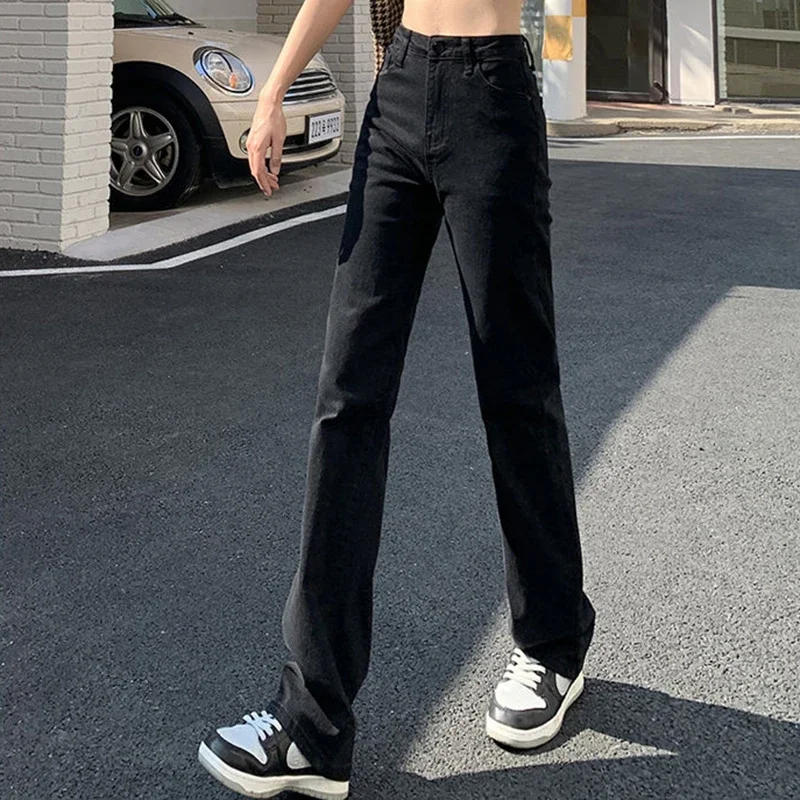 Woman Korean High Waist Streetwear Straight Leg Jeans Girls Y2k Clothes Pants Female Fashion Black Baggy Harajuku Denim Trousers