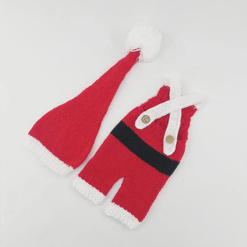 ❤Ropa de Navidad para fotografía de recién nacido, sombrero de punto + tirantes, accesorios para fotos de bebé, trajes de disfraces de Papá Noel, 2 piezas por juego