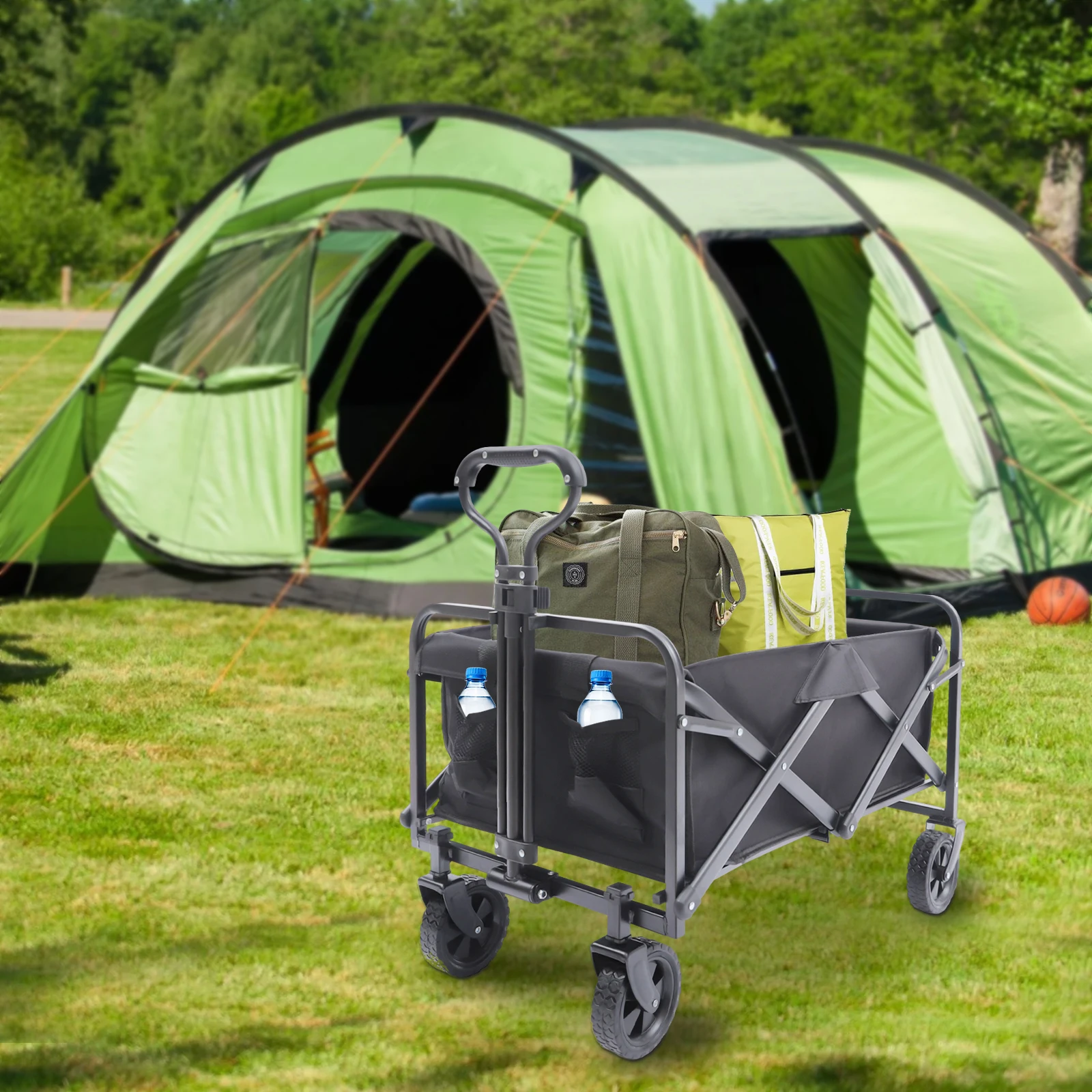 Imagem -03 - Outdoor Garden Wagon Cart Heavy Duty Utilitário Dobrável Armazenamento Dobrável Pequeno Preto Rodas de Borracha para Acampamento na Praia