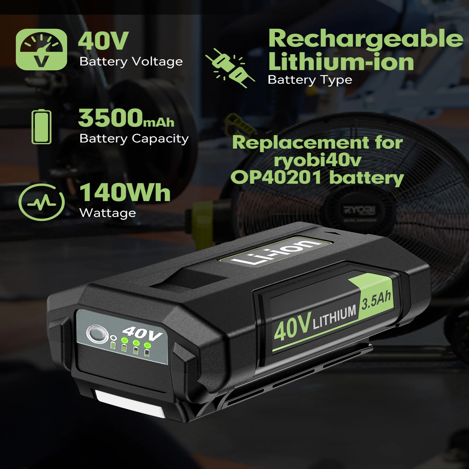 Turpow สําหรับ Roybi OP40201 เปลี่ยนแบตเตอรี่ Li-Ion 40V 3500mAh สําหรับ Roybi 40V เครื่องมือแบตเตอรี่