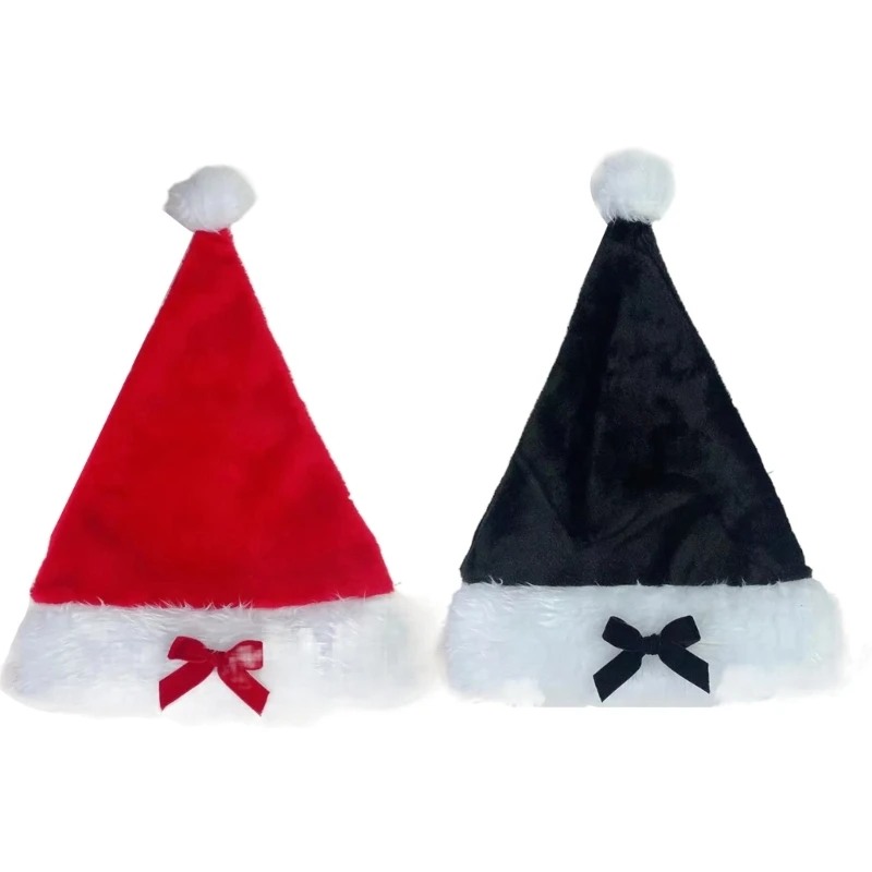 

Short Plush Christmas Hat with Bowknot Holiday Event Santa Hat Girls Bobble Hat Party Props Festival Decor