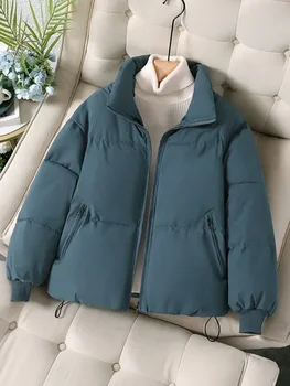 女性の冬のジャケットファッションレジャータイムソリッドカラースタンドカラーコートエレガントな通勤パーカー婦人服アウター