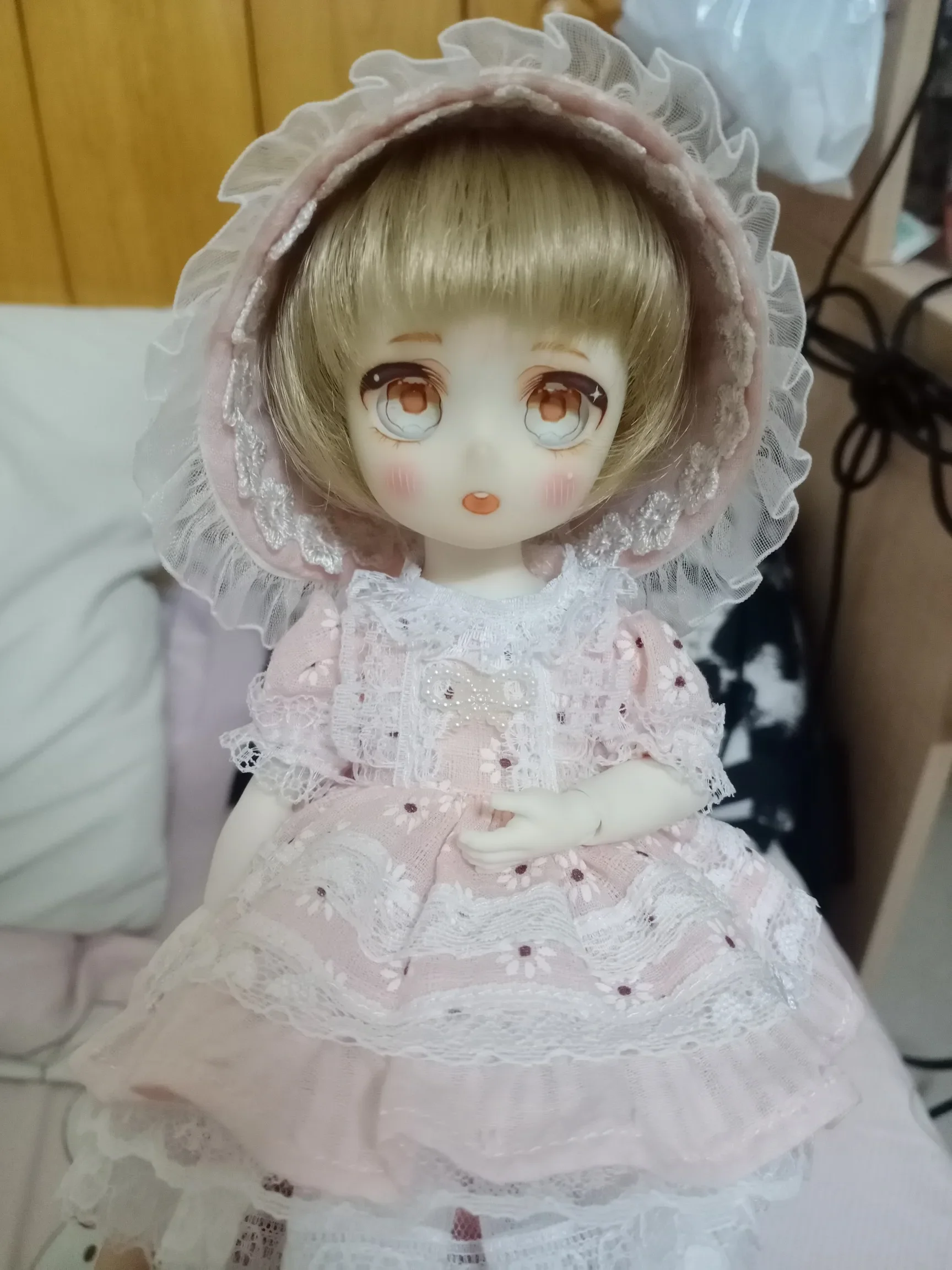 

BJD doll clothes suitable for 1/3 1/4 1/6 1/8 OB11 size bjd girl clothes cute pink clothes suit doll accessories (four points)