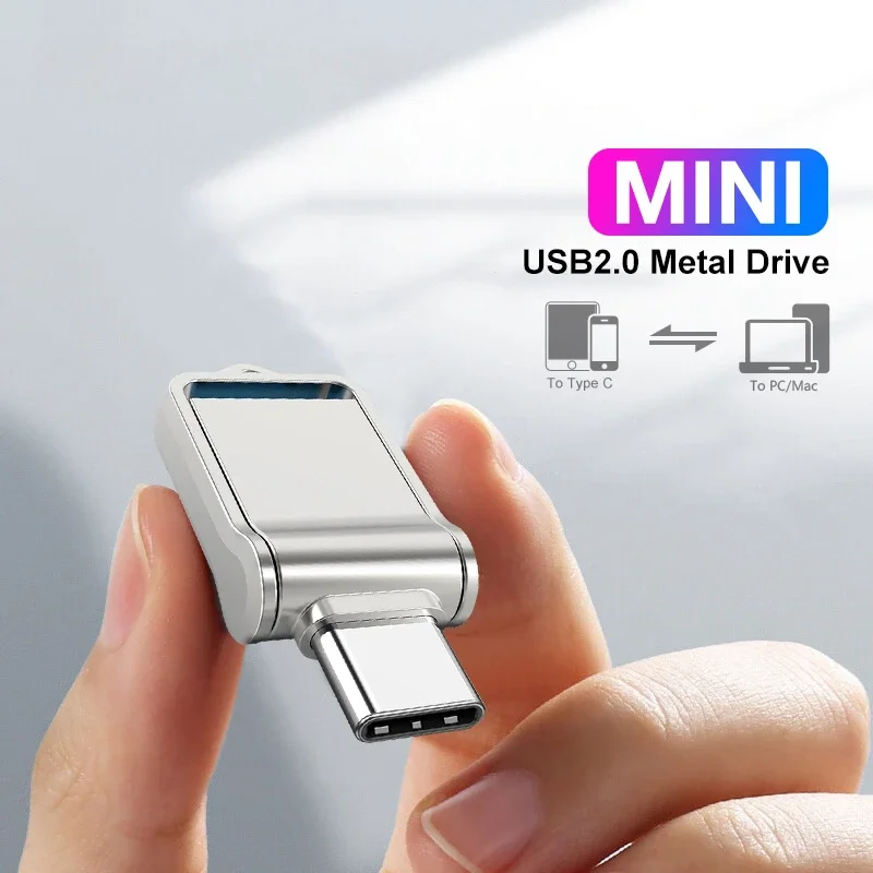 Mini Metal Type-C Pen Drive Creative Gifts USB Flash Drive OTG Free Key Chain Memory Stick 64GB 32GB 16GB Pendrive For Computer