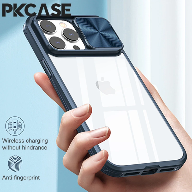 PKCASE Stoßfeste Schutzhülle mit Schiebefenster für iPhone 17 16 15 14 Plus 13 12 11 Pro Max 16e Transparente Schutzhülle