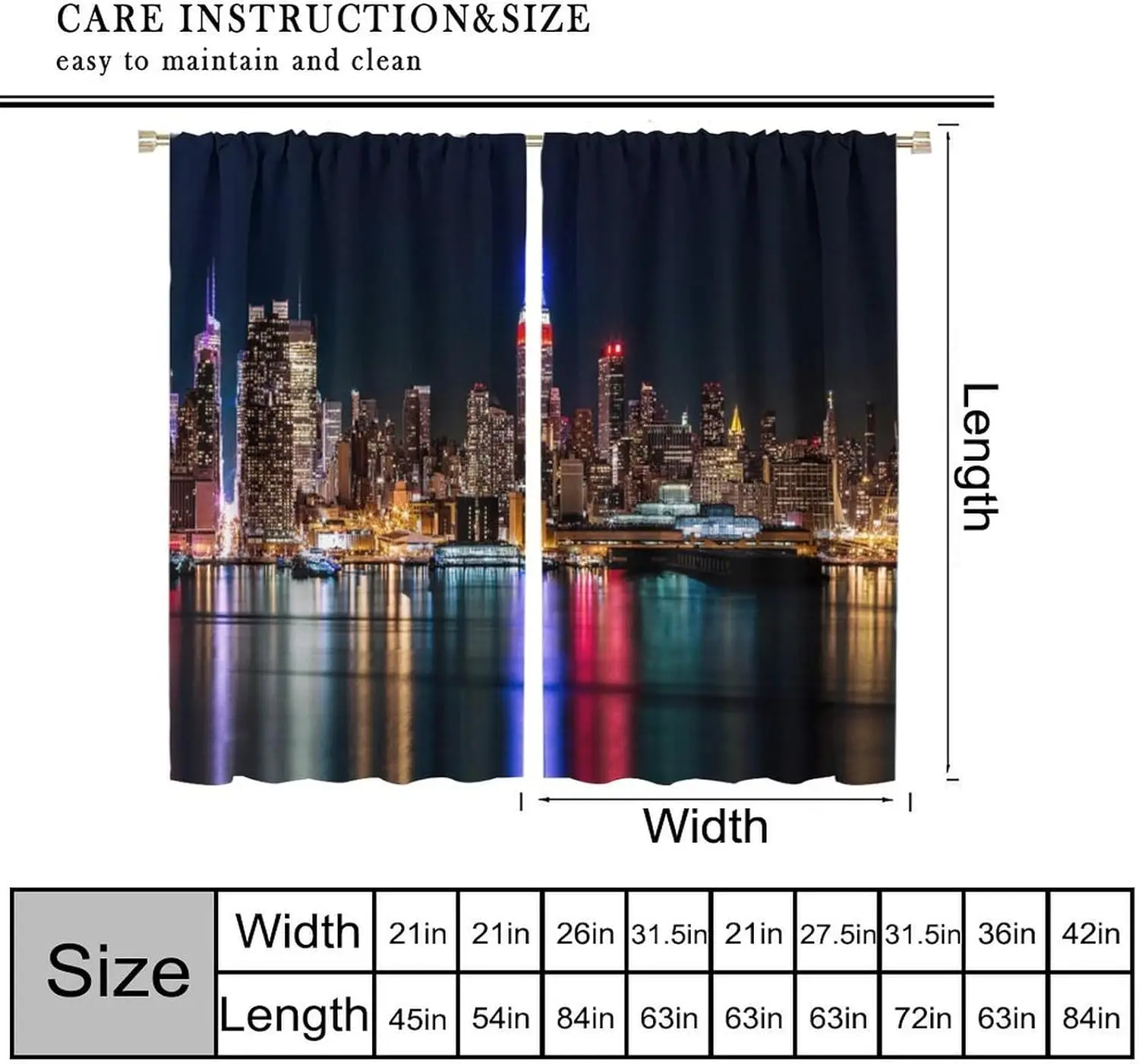 City Night Landscape Curtains,Fantasy New York Cityscape Buildings Home Decor Drapes for Bedroom Living Room Kitchen Window