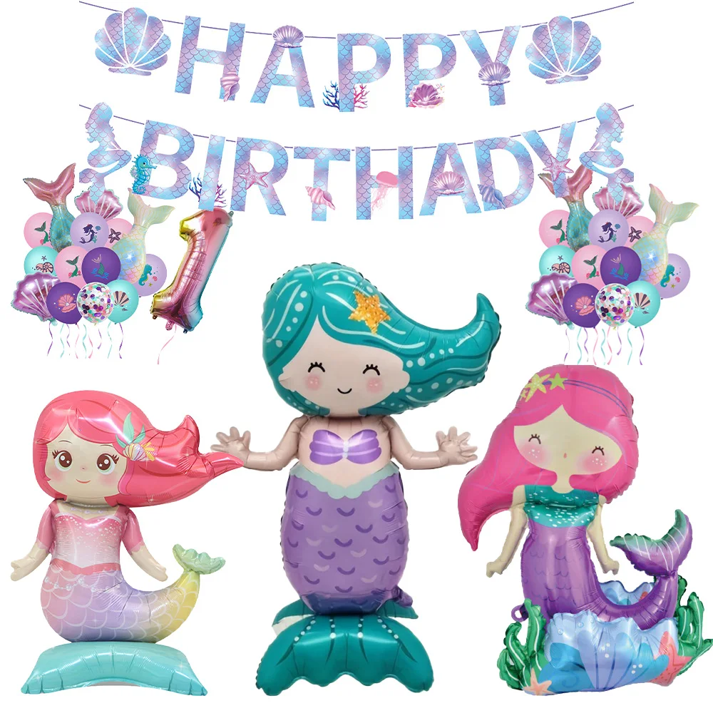 Großer Stehender Meerjungfrauen-Ballon Unterwasser-Meerjungfrauen-Party-Deko Kinder Mädchen Geburtstagsdekoration Meerjungfrauen-Geburtstagsparty-Dekoration Geschenk