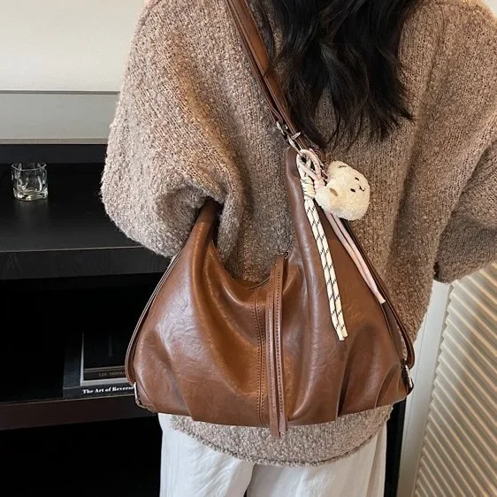 

Вместительная большая сумка, винтажная большая модная женская повседневная сумка через плечо для отдыха, простая повседневная сумка на плечо и подмышки