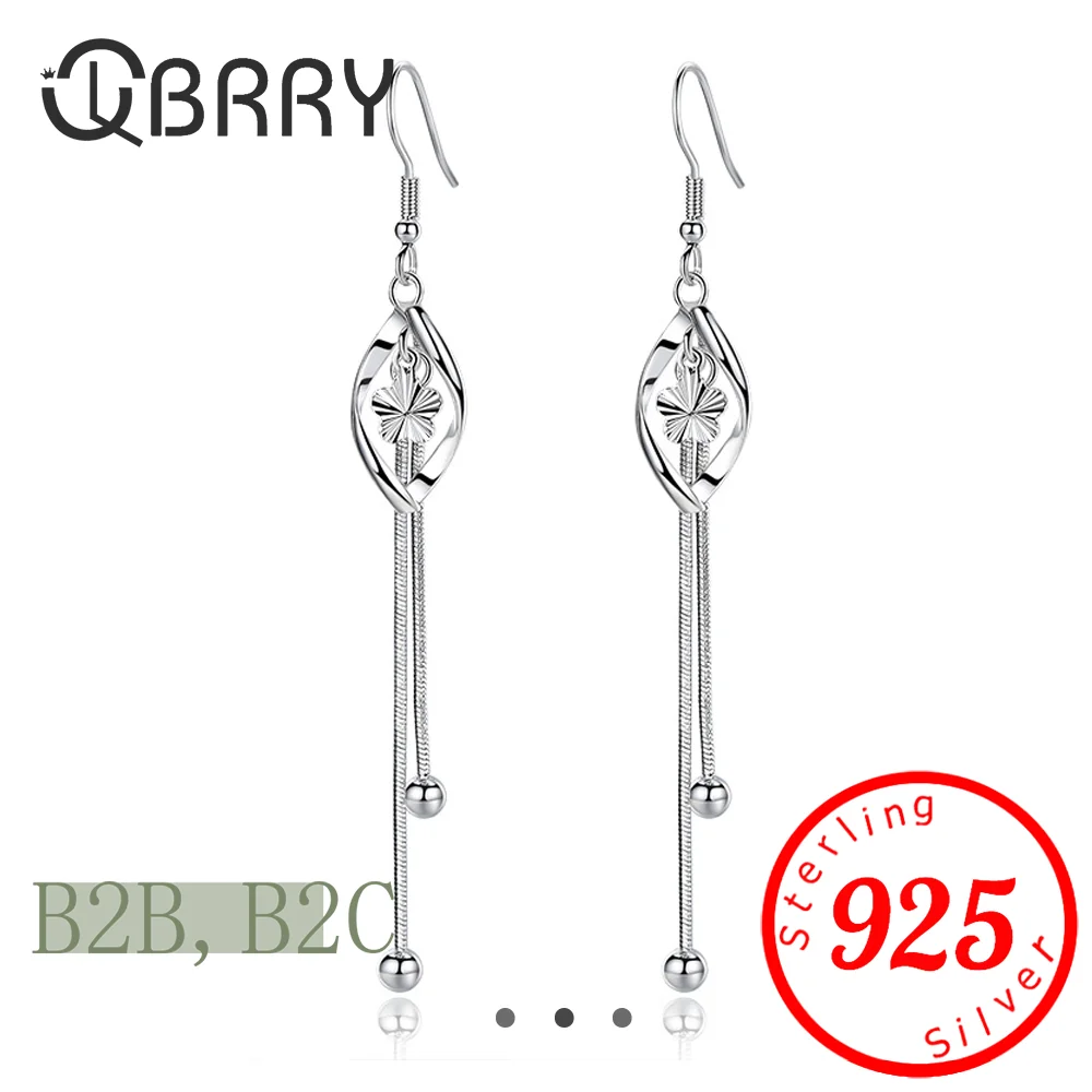 Real 925 Sterling Silver Original Jewelry Long Hollow Leaf Flower Drop Earrings For Ladies New Fashion