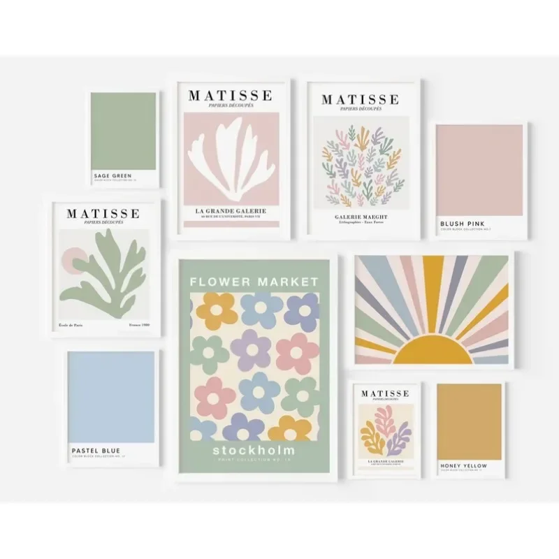 Abstract Colour Matisse Rainbow Floral Art Poster Boho Modern Minimalist Living Room Girls Room Canvas Painting Wall Art