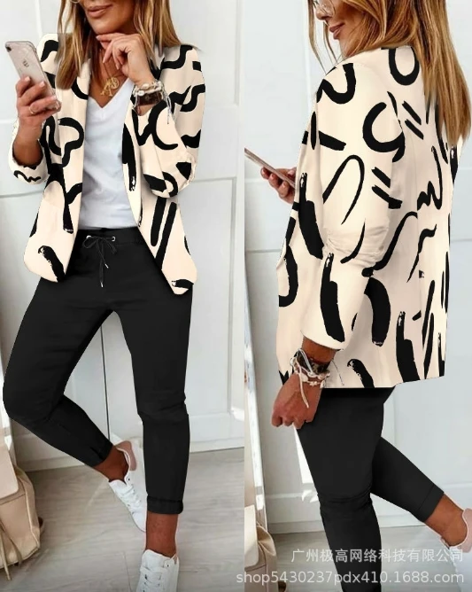 

Women's Commuting Suits 2024 Spring Summer Latest Ombre Long Sleeve Shawl Collar Long Sleeve Button Blazer & Pocket Pants Set