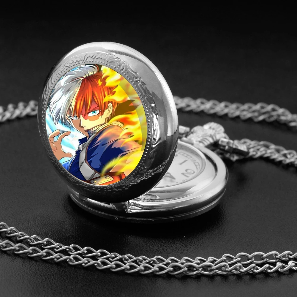 Anime My Hero Academia Shoto Todoroki Design Cupola di vetro Orologio da tasca al quarzo Collana Donna Uomo Catena con ciondolo gioielli