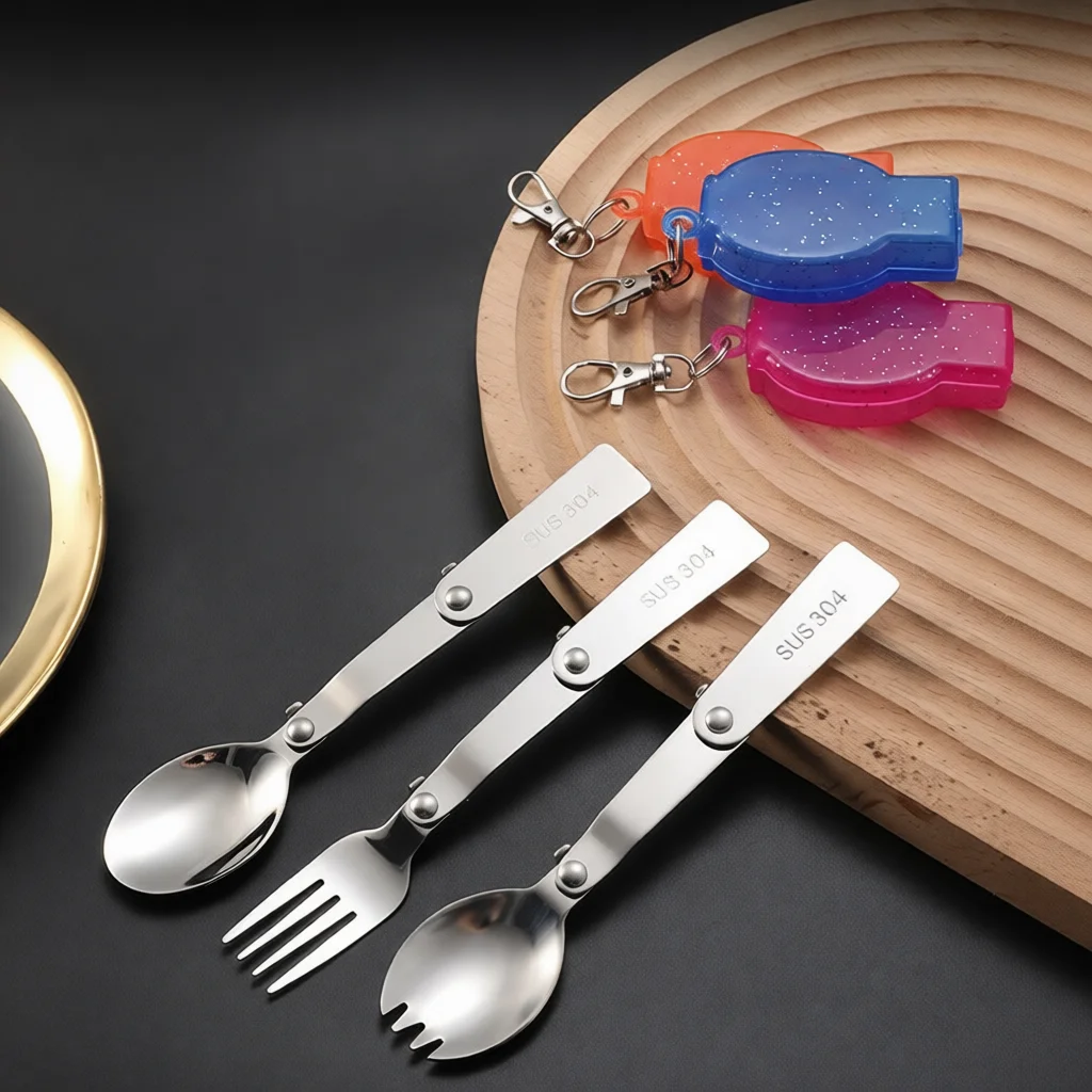 Stainless Steel Foldable Spoon Fork Travel Cutlery Portable Picnic Tableware Outdoor Camping Hiking Kitchen Dining Tool