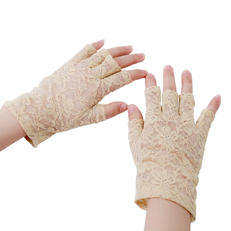 Black Fingerless Sexy Lace Gloves Women Sun Protection Gloves Women Driving Mittens For Bride Ladies Half Finger Fishnet Gloves