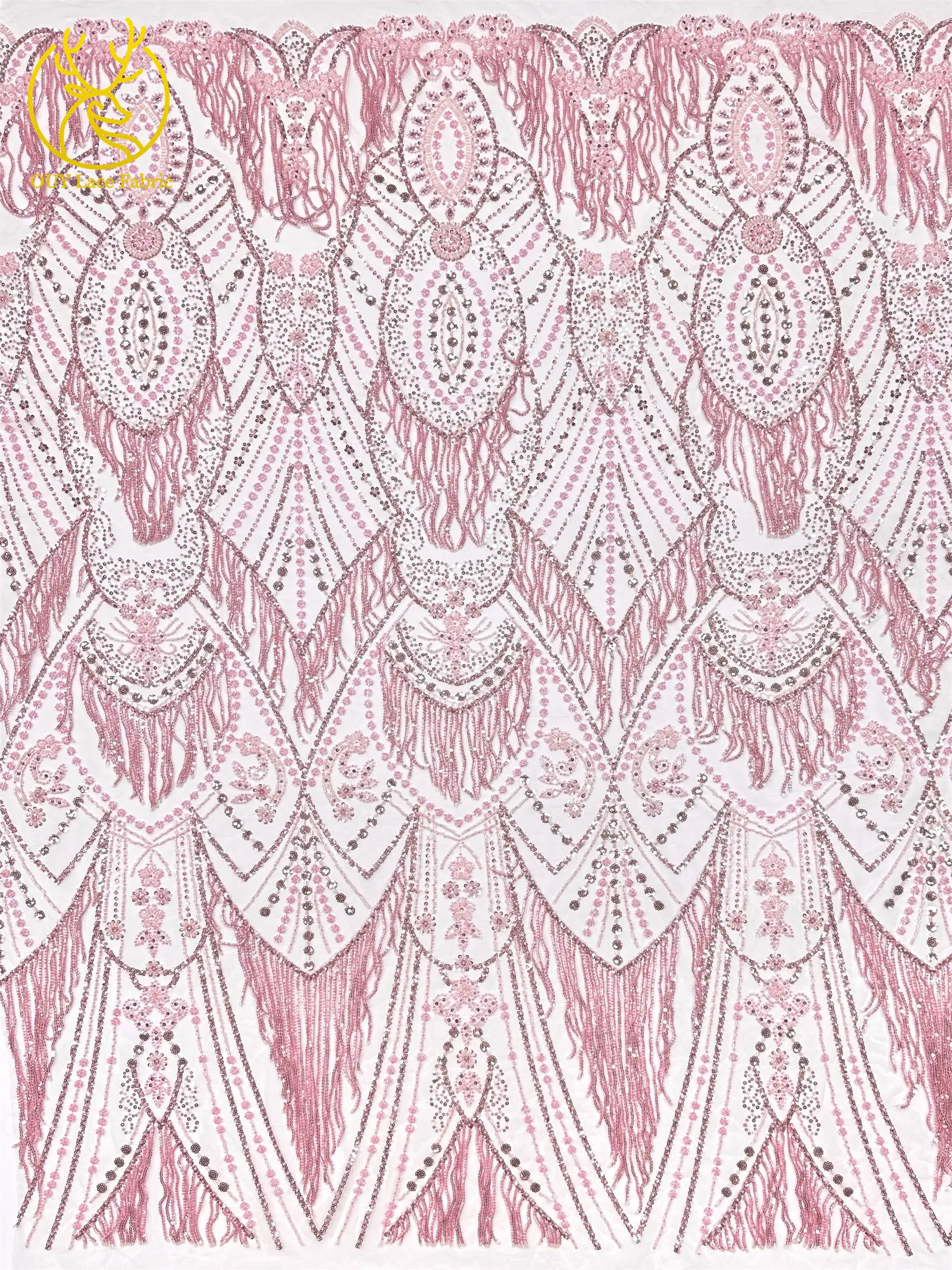 Roter 3D afrikanischer nigerianischer Perlen-Spitzenstoff, französischer Pailletten-Tüll, bestickter Spitzenstoff für Damen, Hochzeitsdekoration, Kleid, Nähen – Detail 8
