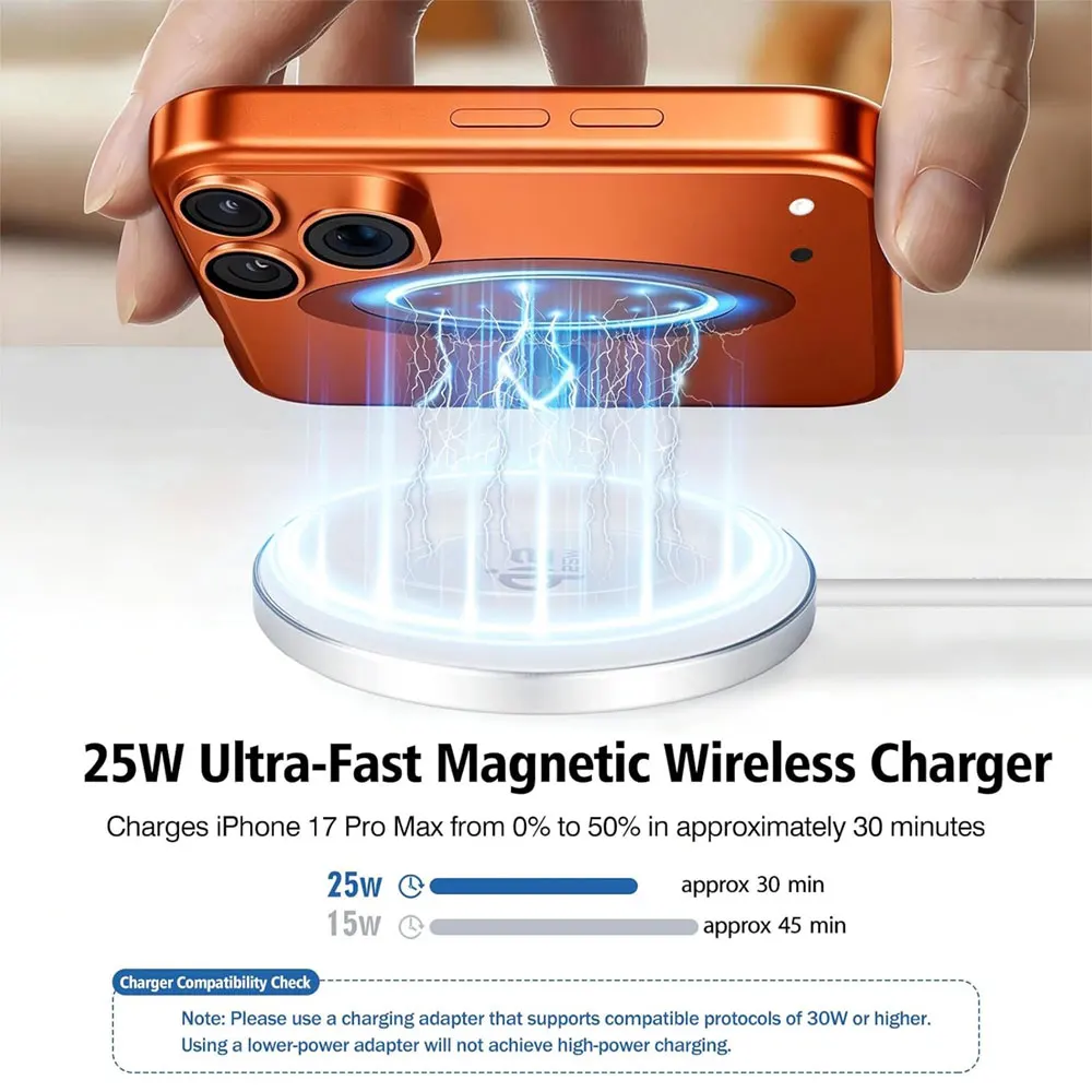 25W Qi2 Magnetic Wireless Charger Pad for Magsafe Fast Charging for iPhone 17/16/15/14/13/12 Pro Max Airpods Pro 3/4 Charger