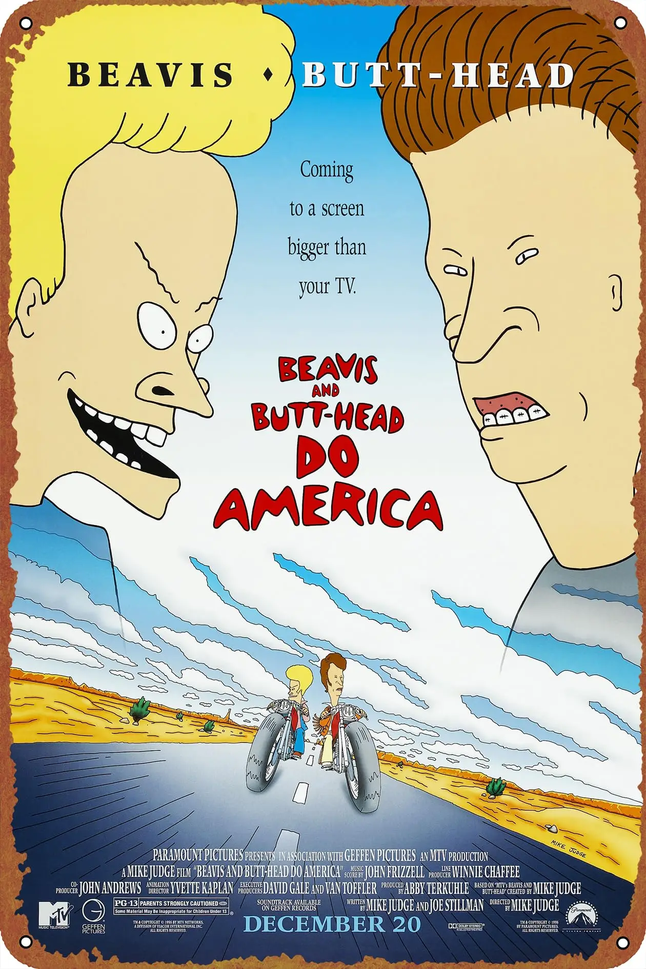 Beavis and Butt-Head Do America Movie Poster Decoration Family Restaurant Bar Cafe Wall Retro Decoration Sign Tin Logo 12x8 Inch